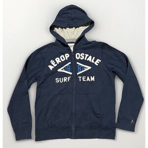 Aeropostale 1987 Navy Full Zip Up Hoodie Surf Team Size Large